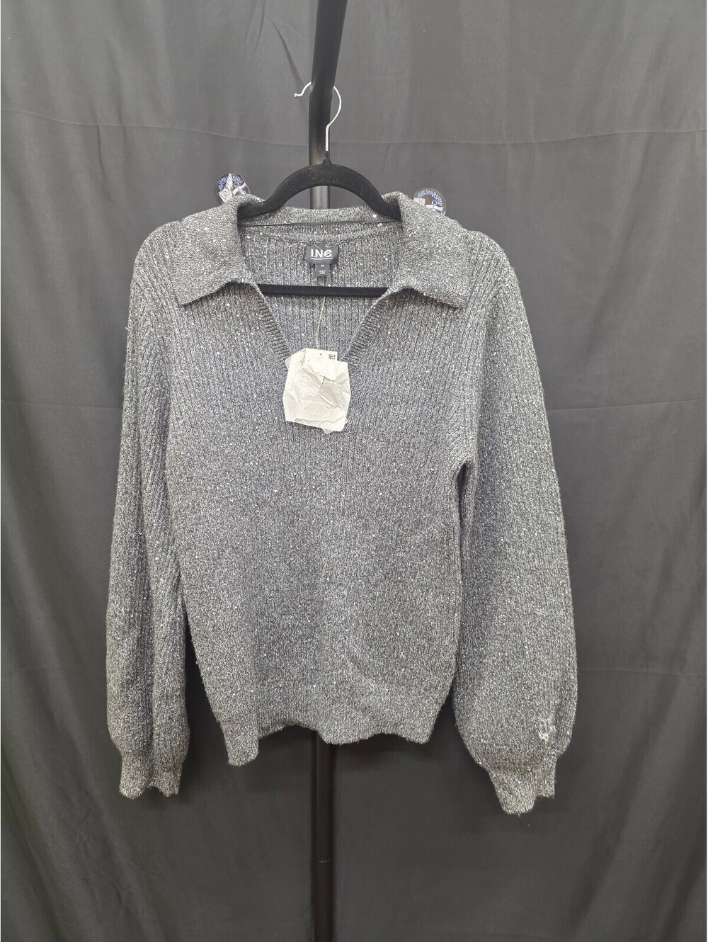 I.N.C. WOMEN’S SEQUIN EMBELLISHED COLLARED FASHION TOP GREY HEATHER M